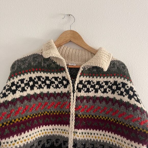 Handmade in Ecuador Zip-Front Oversized Boho 100% Wool‎ Sweater Cardigan - Picture 5 of 13